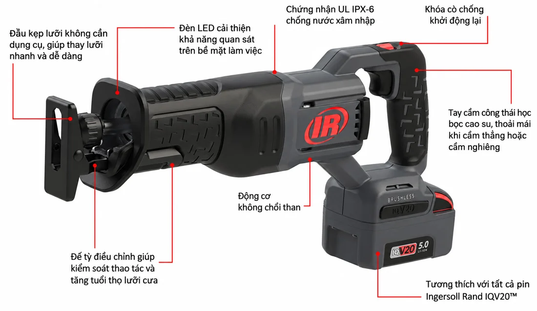 thông số kỹ thuật máy cưa kiếm dùng pin Ingersoll rand C5101